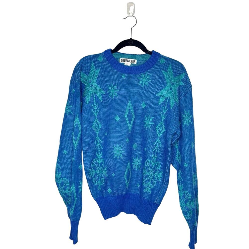Vintage Obermeyer Snowflake Crewneck Sweater Men's Blue Size Medium